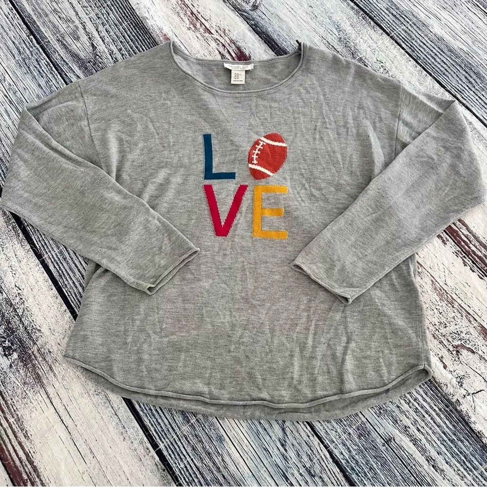 Rachel Zoe Gray Cashmere Blend “Love Football” Knit Sweater
